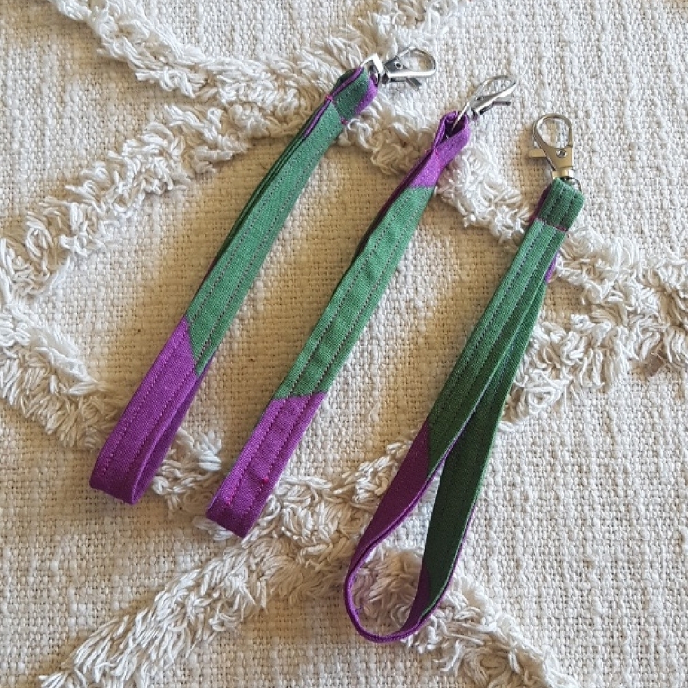 Patch & Roam Green & Purple Stripe Keychain Wristlet one of a kind zero waste